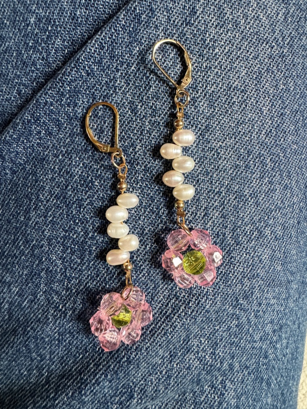 Susan Alexandra inspired Handmade Pink Flower Pearl Drop Earrings
